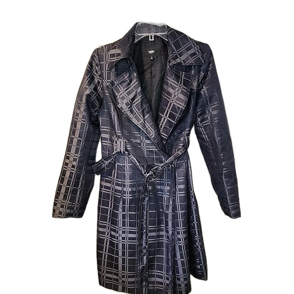 Mossimo Charcoal Gray Plaid Lined Belted Button Trench Coat Jacket Size S (Read)